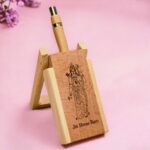 shree ram photo engraved wooden pen with wooden pen stand