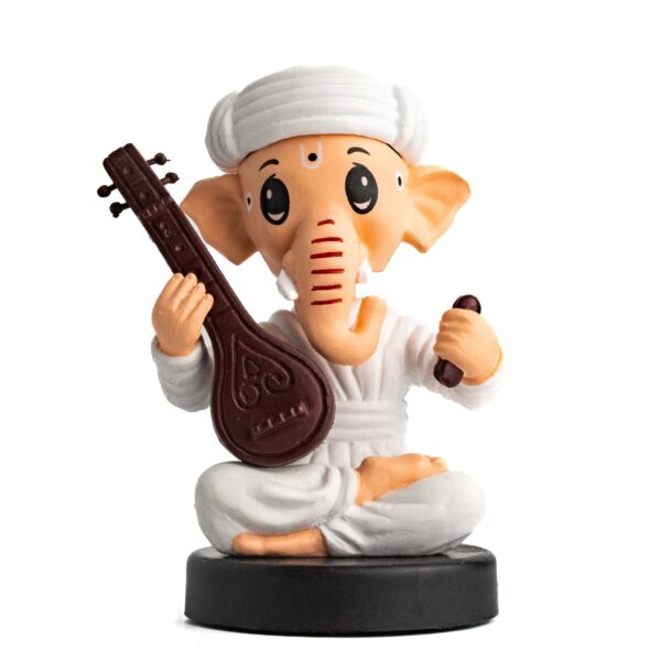 white color sitting god ganesh ji bobblehead front look