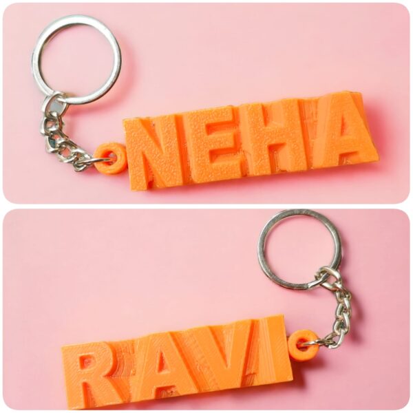 dual name keychain orange color