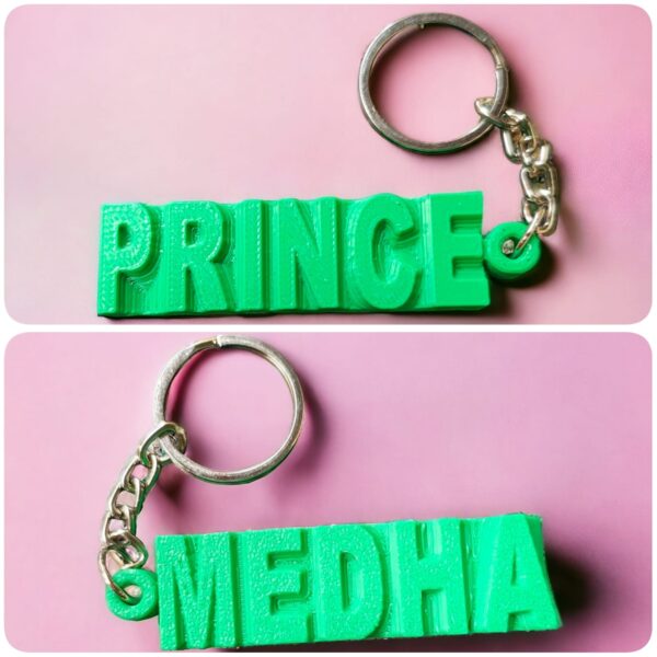 dual name keychain green color